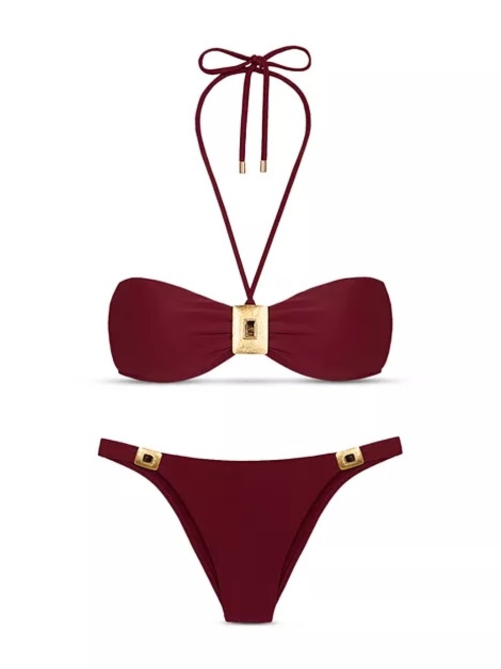 Vix Paula Hermanny Maroon Bikini Set with Gold Accent Hardware